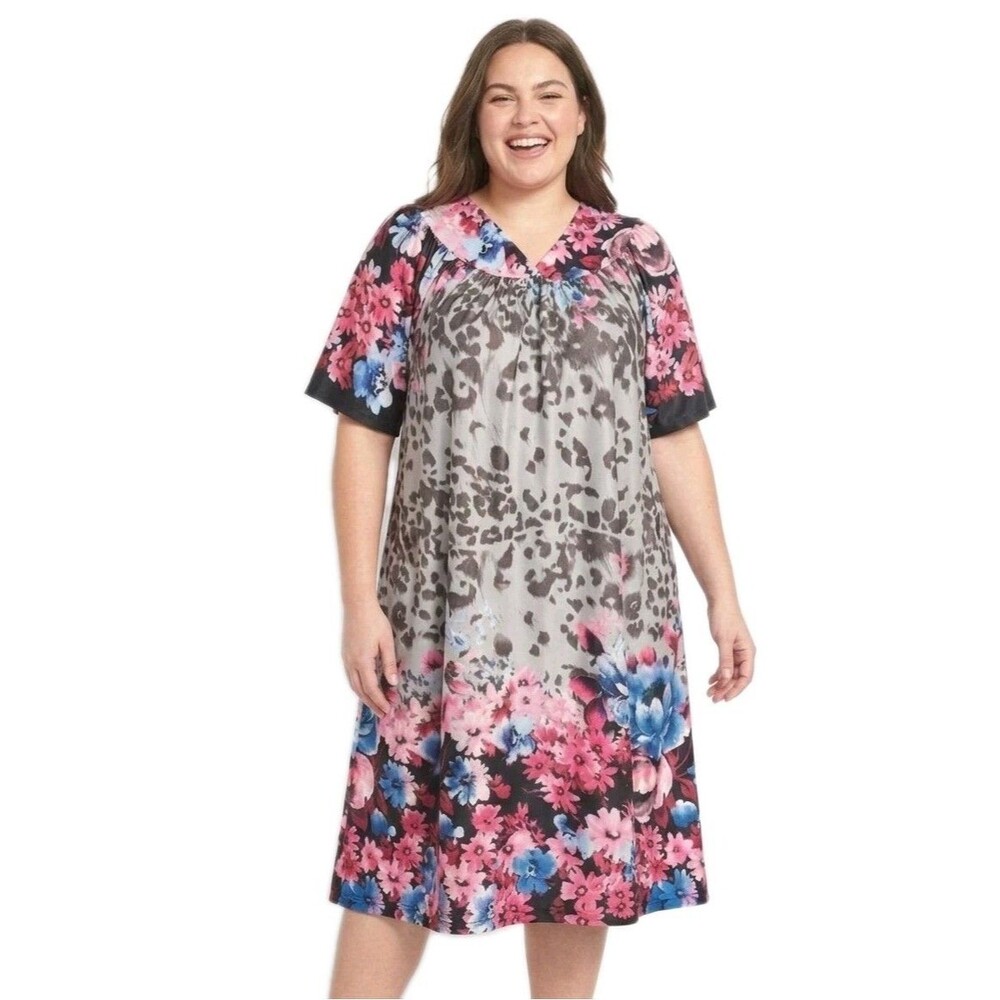 Anthony Richards VTG Leopard Floral Midi Mumu House Patio Dress Women's 2X